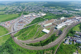 Luftbild der Anlage des Containerterminals in Athus